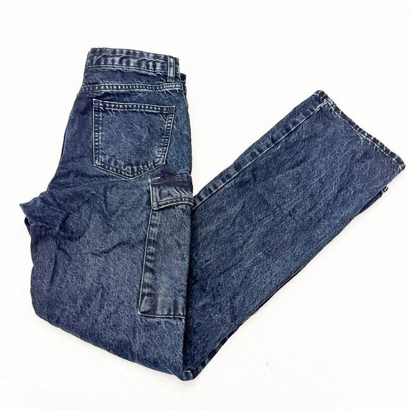 Zara Black Cargo Pant Dark Wash Utility Denim Jeans Straight Leg Size 4 - Picture 7 of 7